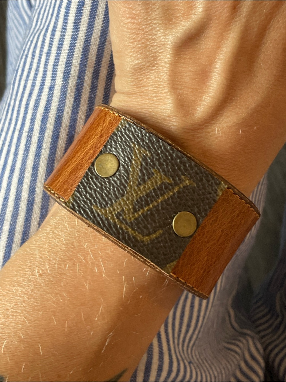 Monogram Leather Snap Cuff Bracelet - Brown